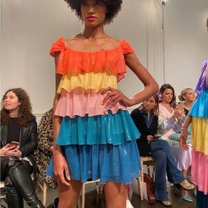 Olivia Rubin Clarissa Tiered Sequin Mini Dress Rainbow Sz 2 XS